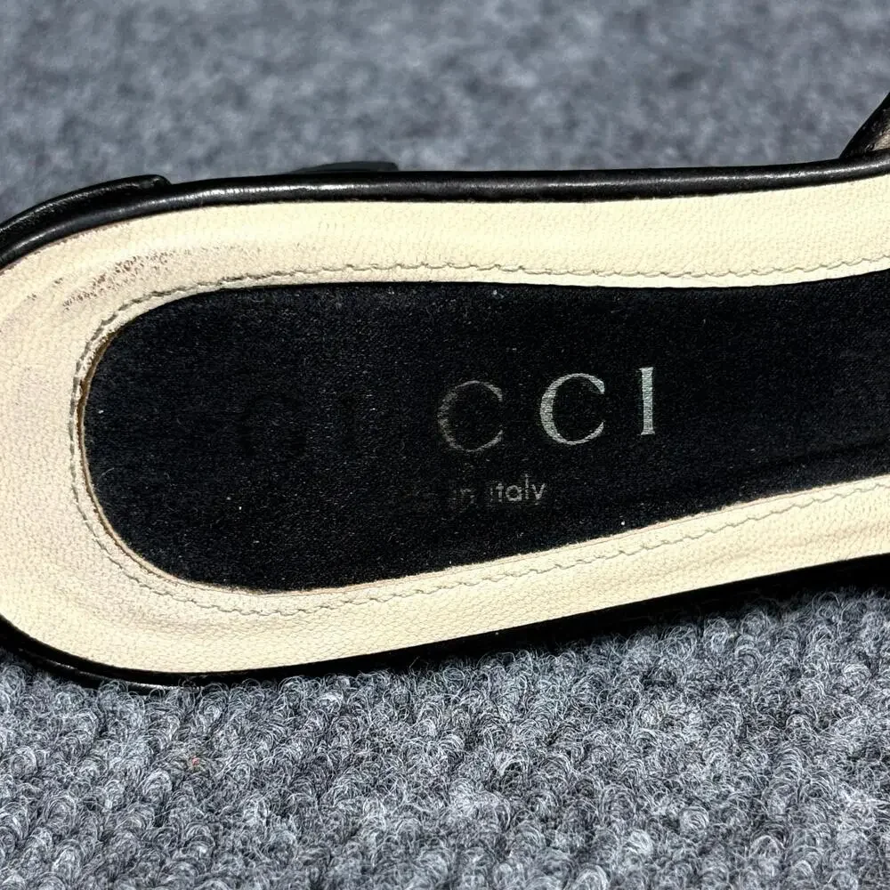 Vintage Gucci Shoes Womens 6 Black Leather Square Toe Cutout Mule Slides Y2K